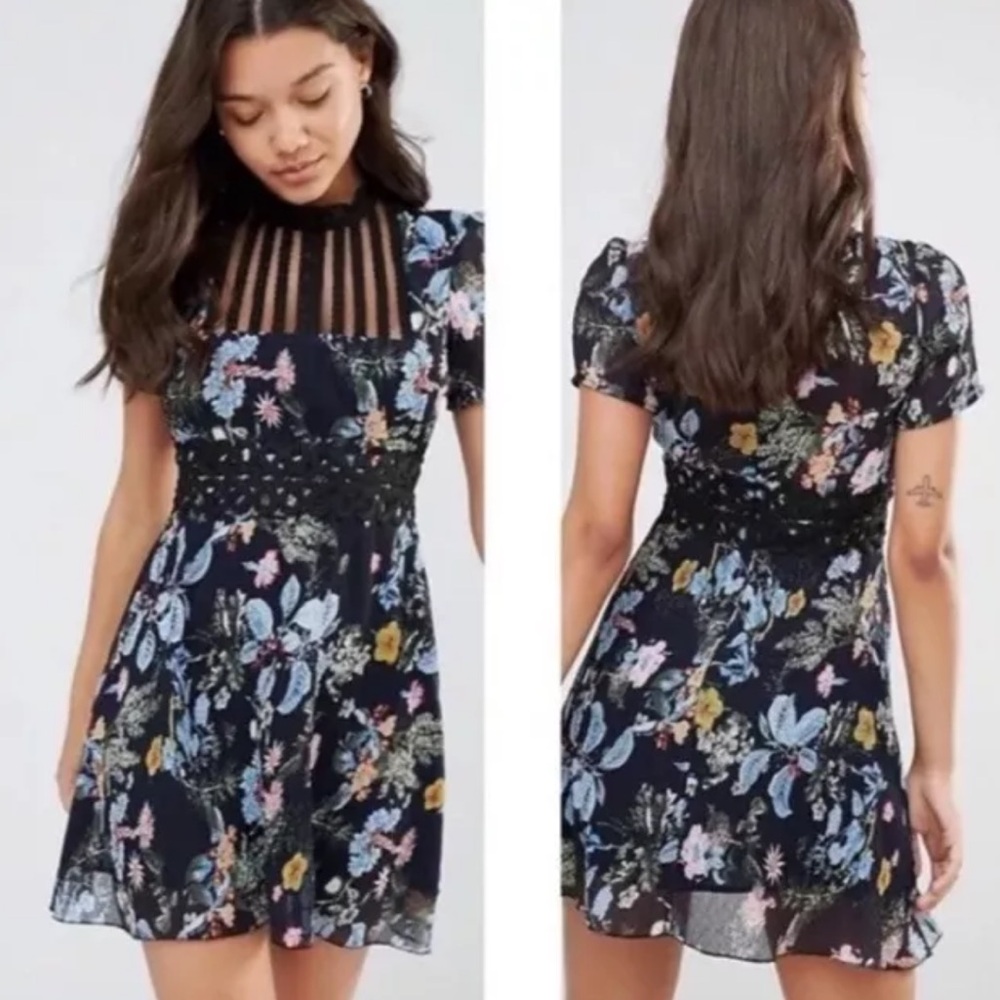 Anthropologie Foxiedox Blue Dainty Floral Pleated Chiffon
Mini Dress - Picture 1 of 9